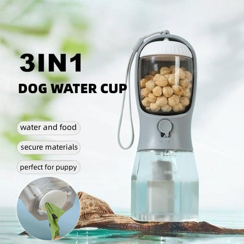 3-in-1 Portable Dog Water Cup - Drinking, Food, & Waste Bag Dispenser