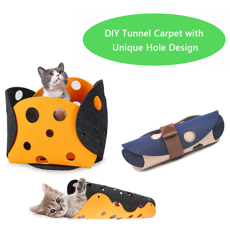 Collapsible Cat Tunnel Toy - Interactive Felt Pom Deformable Kitten Nest