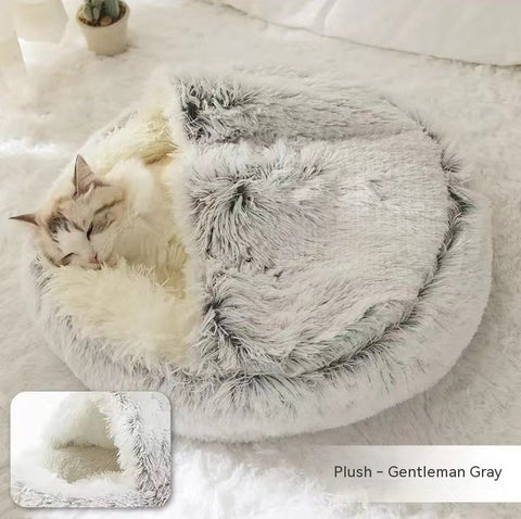 2-in-1 Round Plush Pet Bed - Soft & Warm Winter House for Dogs & Cats