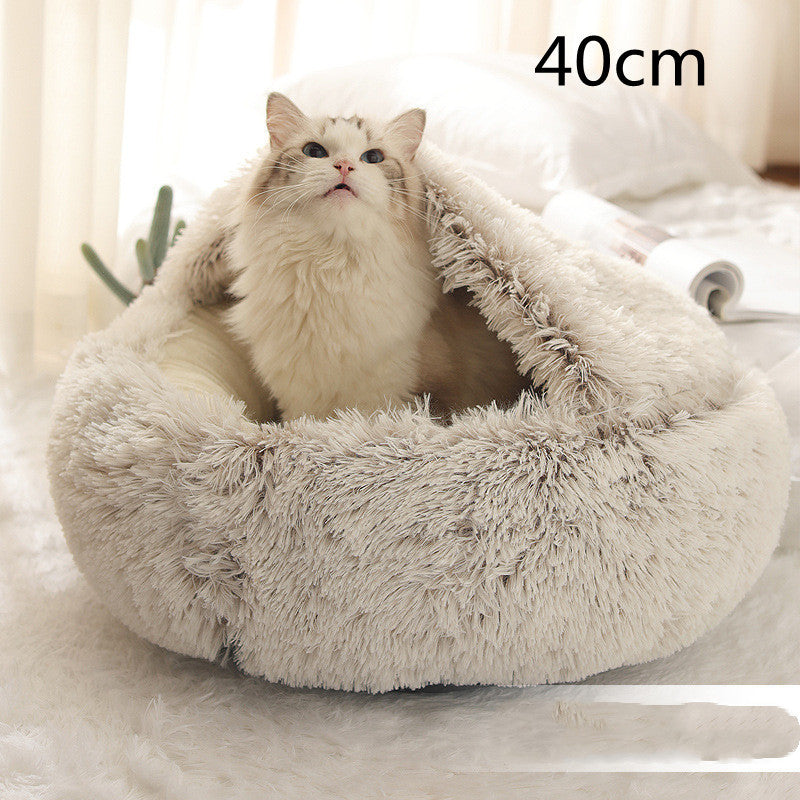 2-in-1 Round Plush Pet Bed - Soft & Warm Winter House for Dogs & Cats