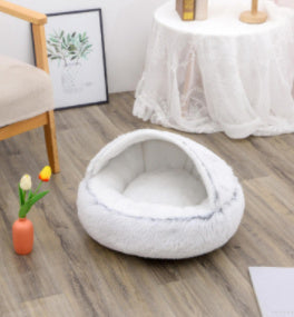 2-in-1 Round Plush Pet Bed - Soft & Warm Winter House for Dogs & Cats