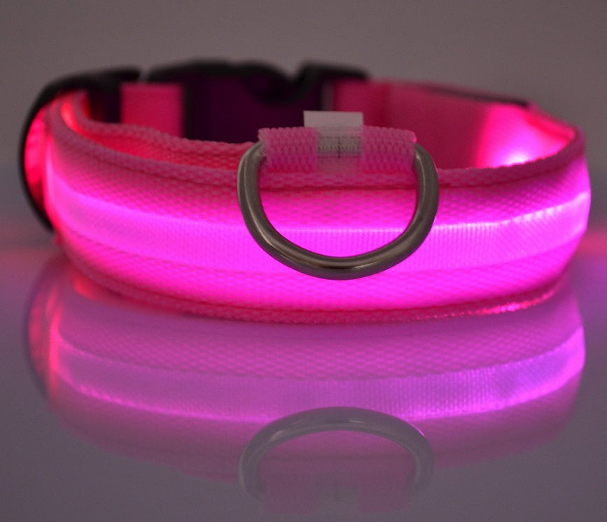 Adjustable Nylon LED Pet Collar & Leash - Glow in the Dark Safety Set