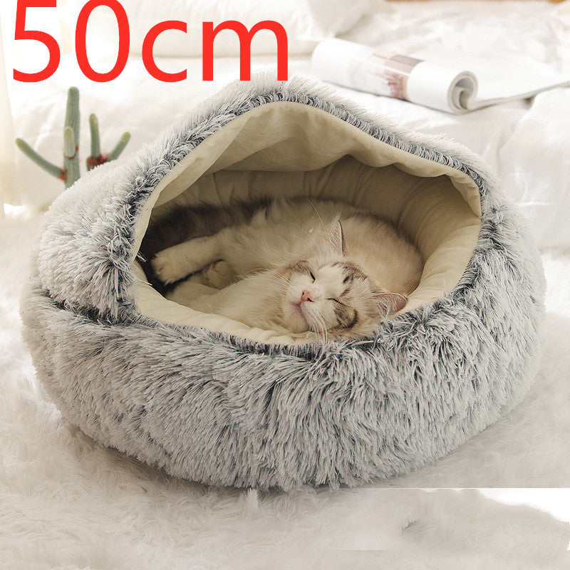 2-in-1 Round Plush Pet Bed - Soft & Warm Winter House for Dogs & Cats