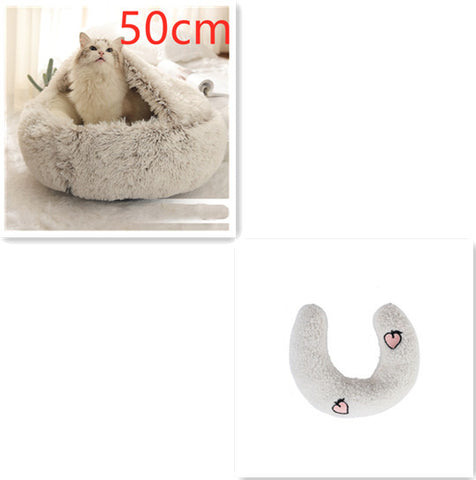 2-in-1 Round Plush Pet Bed - Soft & Warm Winter House for Dogs & Cats