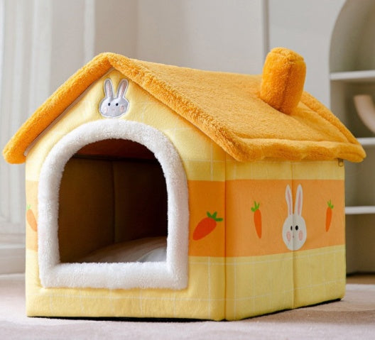 Foldable Dog House & Cat Bed - Warm Winter Kennel with Removable Enclosed Nest