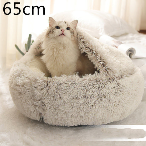 2-in-1 Round Plush Pet Bed - Soft & Warm Winter House for Dogs & Cats