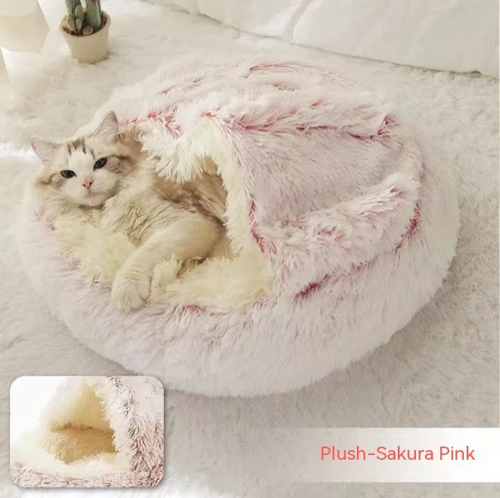 2-in-1 Round Plush Pet Bed - Soft & Warm Winter House for Dogs & Cats