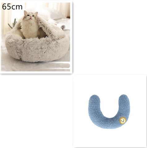 2-in-1 Round Plush Pet Bed - Soft & Warm Winter House for Dogs & Cats