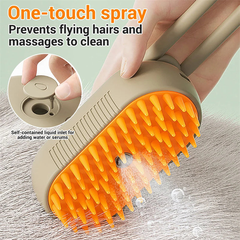 3-in-1 Electric Cat & Dog Steam Brush - Grooming, Massage & Hair Removal