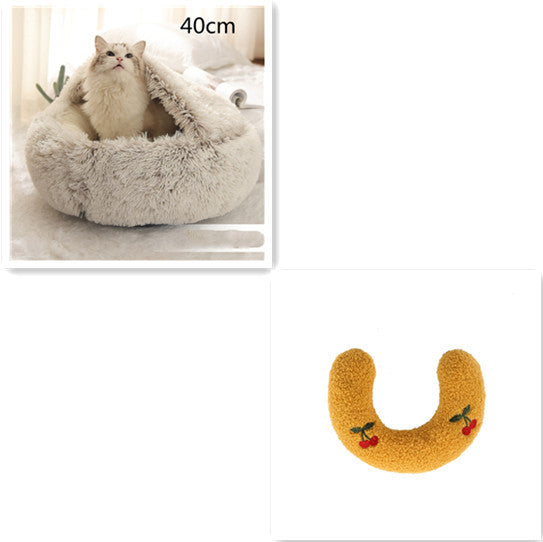 2-in-1 Round Plush Pet Bed - Soft & Warm Winter House for Dogs & Cats