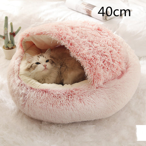 2-in-1 Round Plush Pet Bed - Soft & Warm Winter House for Dogs & Cats