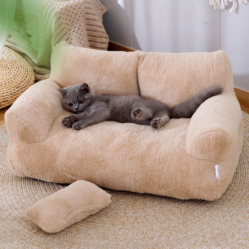 Luxury Plush Cat Bed Sofa - Warm Winter Nest for Small & Medium Pets