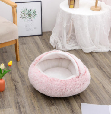 2-in-1 Round Plush Pet Bed - Soft & Warm Winter House for Dogs & Cats