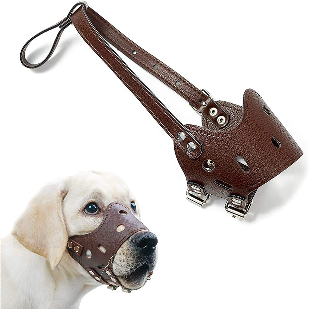 Comfortable Leather Dog Muzzle - Adjustable & Breathable Anti-Barking Design