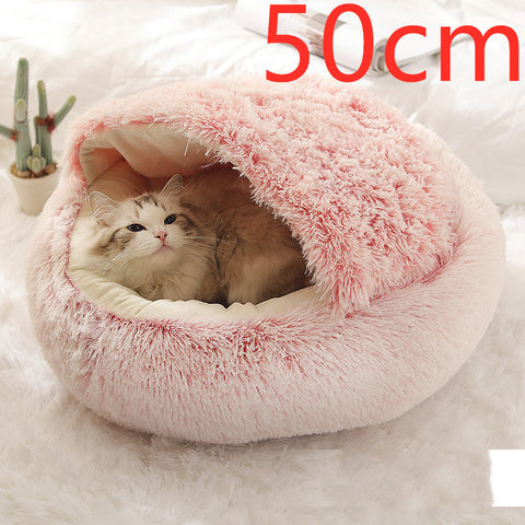 2-in-1 Round Plush Pet Bed - Soft & Warm Winter House for Dogs & Cats