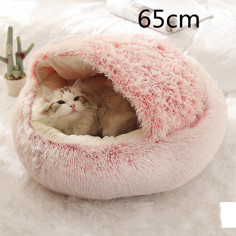 2-in-1 Round Plush Pet Bed - Soft & Warm Winter House for Dogs & Cats