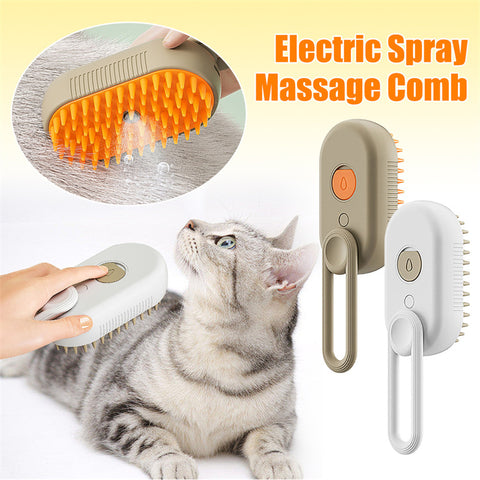 3-in-1 Electric Cat & Dog Steam Brush - Grooming, Massage & Hair Removal