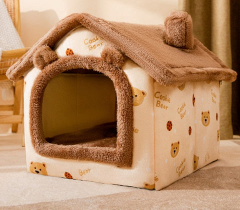 Foldable Dog House & Cat Bed - Warm Winter Kennel with Removable Enclosed Nest