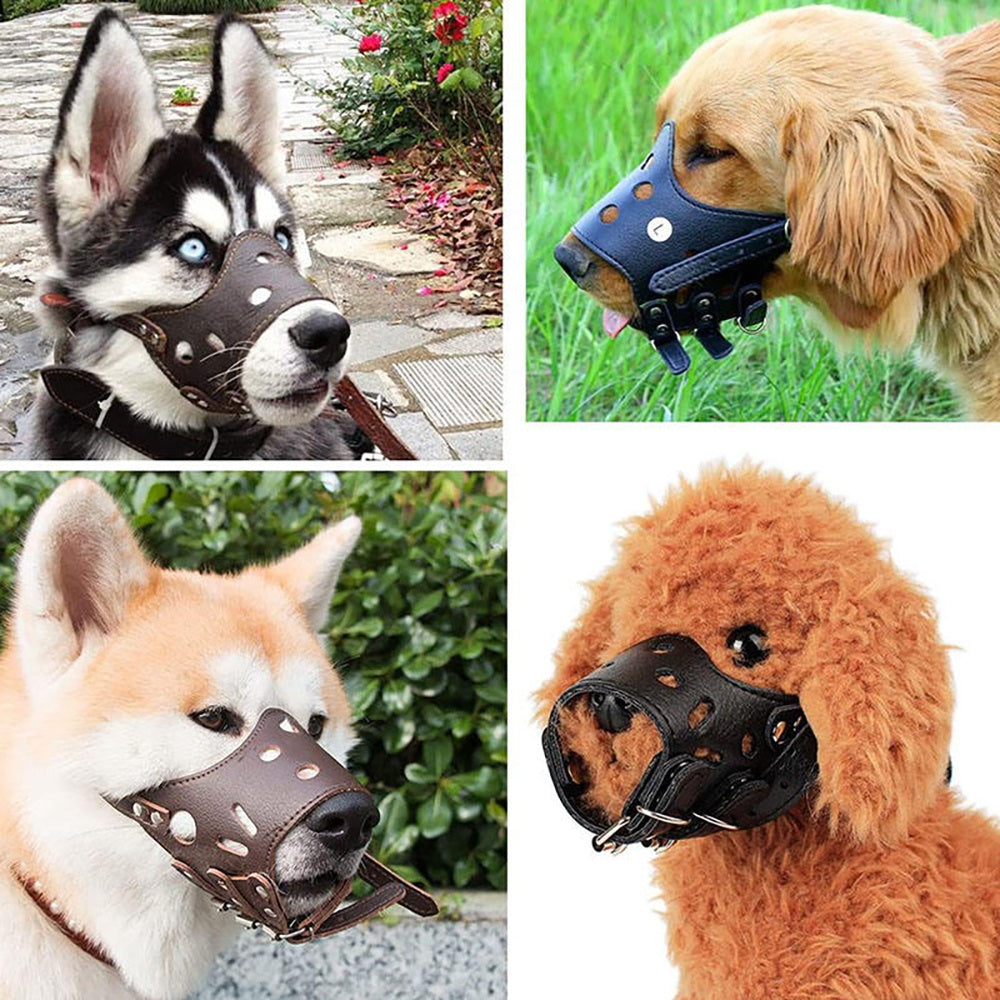 Comfortable Leather Dog Muzzle - Adjustable & Breathable Anti-Barking Design