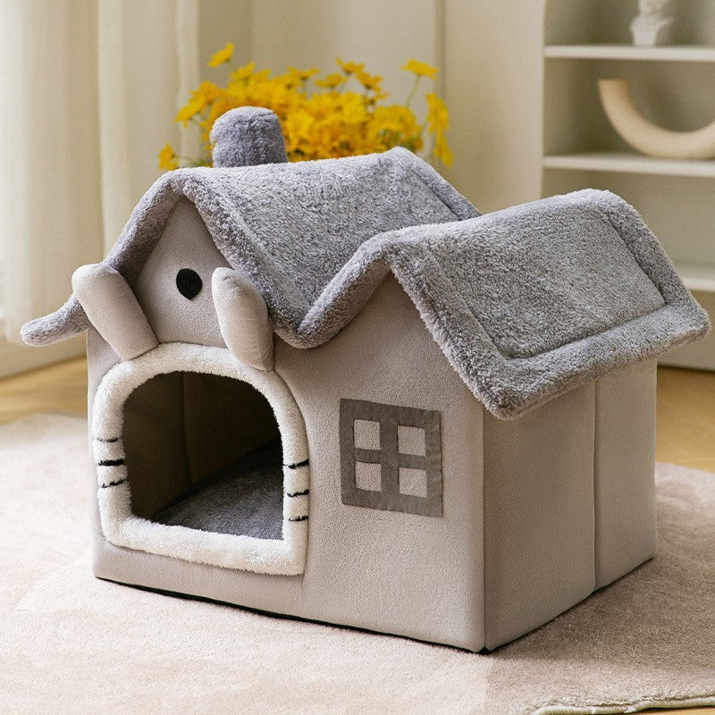 Foldable Dog House & Cat Bed - Warm Winter Kennel with Removable Enclosed Nest