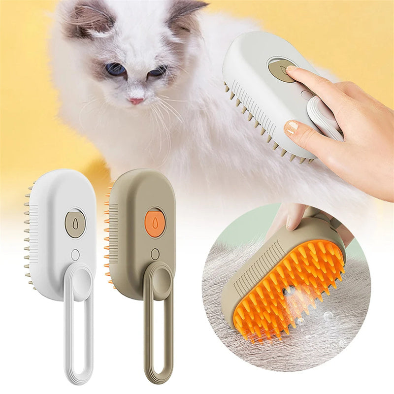 3-in-1 Electric Cat & Dog Steam Brush - Grooming, Massage & Hair Removal