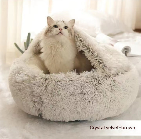 2-in-1 Round Plush Pet Bed - Soft & Warm Winter House for Dogs & Cats