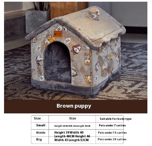 Foldable Dog House & Cat Bed - Warm Winter Kennel with Removable Enclosed Nest