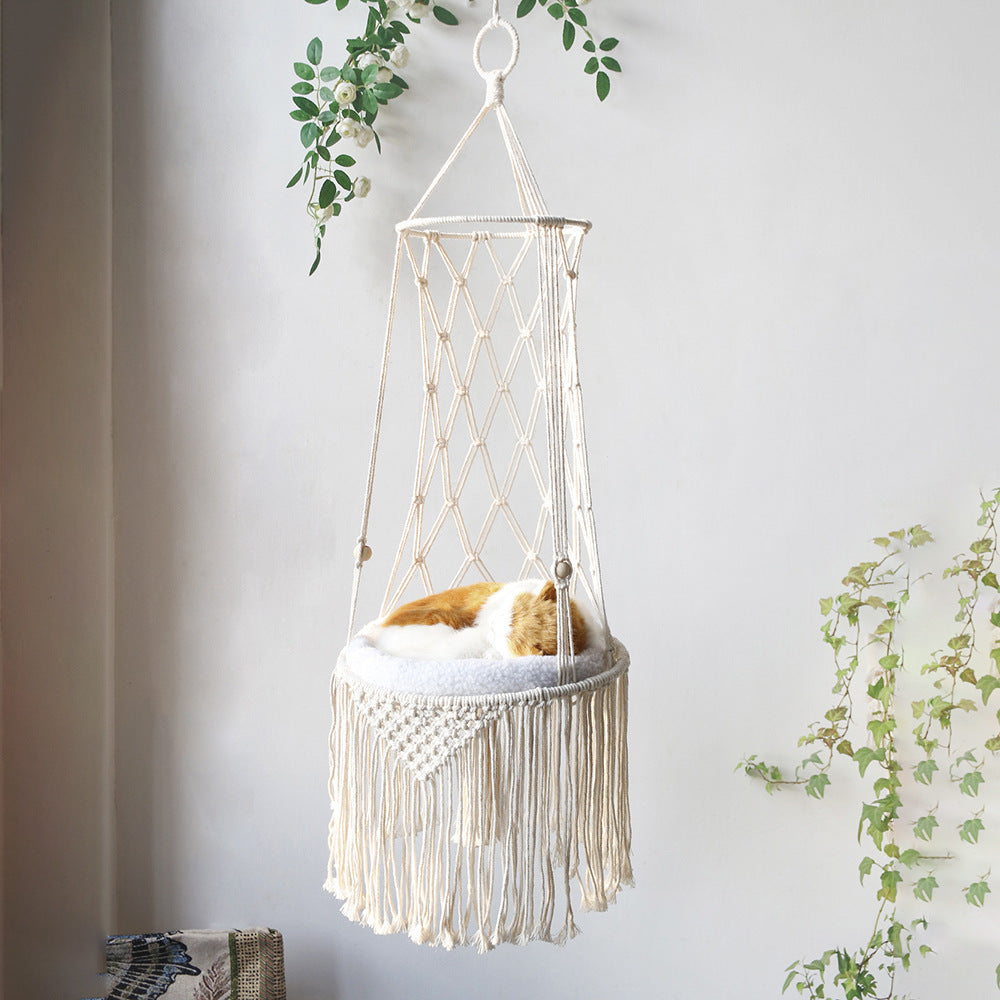 Macrame Hanging Pet Bed Macrame Cat Hammock Wall Hanging