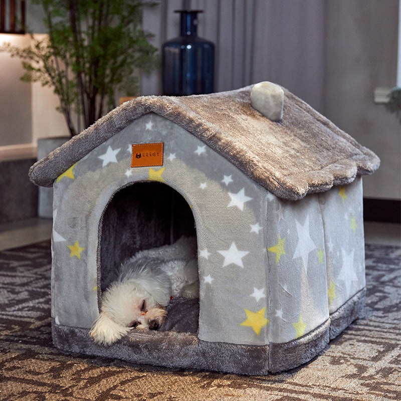 Foldable Dog House & Cat Bed - Warm Winter Kennel with Removable Enclosed Nest