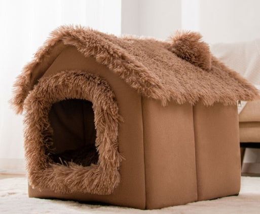 Foldable Dog House & Cat Bed - Warm Winter Kennel with Removable Enclosed Nest