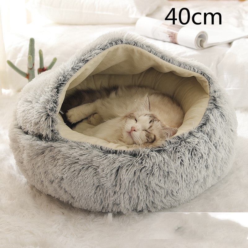 2-in-1 Round Plush Pet Bed - Soft & Warm Winter House for Dogs & Cats