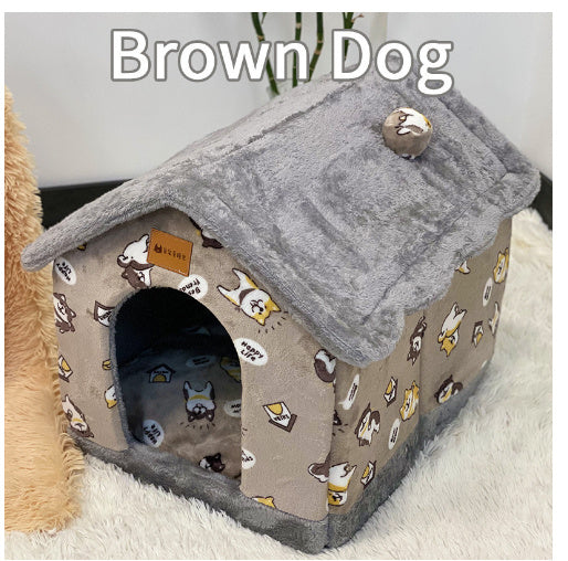 Foldable Dog House & Cat Bed - Warm Winter Kennel with Removable Enclosed Nest