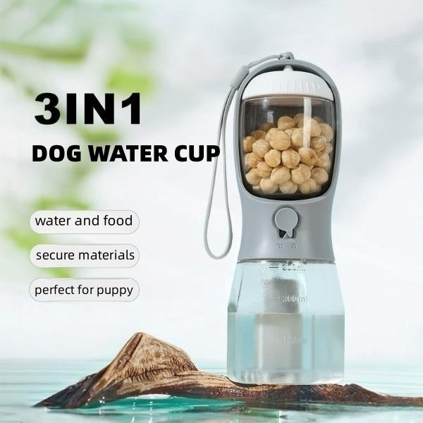 3-in-1 Portable Dog Water Cup - Drinking, Food, & Waste Bag Dispenser