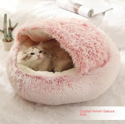 2-in-1 Round Plush Pet Bed - Soft & Warm Winter House for Dogs & Cats