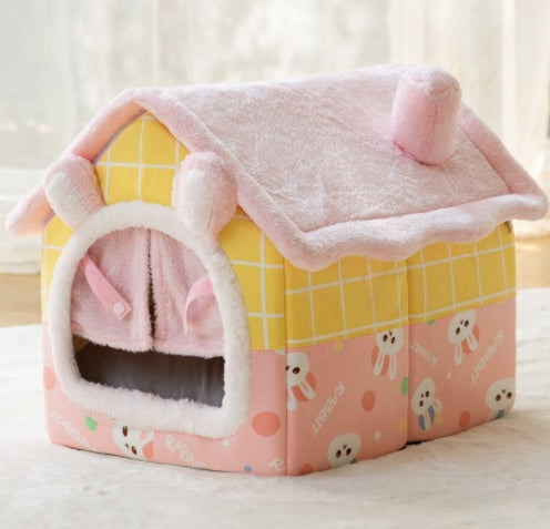 Foldable Dog House & Cat Bed - Warm Winter Kennel with Removable Enclosed Nest