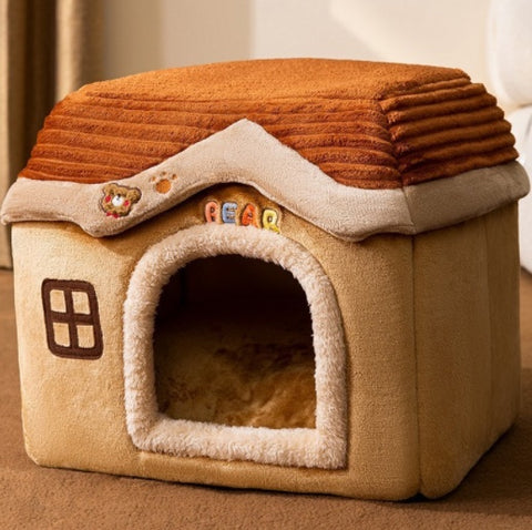 Foldable Dog House & Cat Bed - Warm Winter Kennel with Removable Enclosed Nest