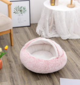 2-in-1 Round Plush Pet Bed - Soft & Warm Winter House for Dogs & Cats