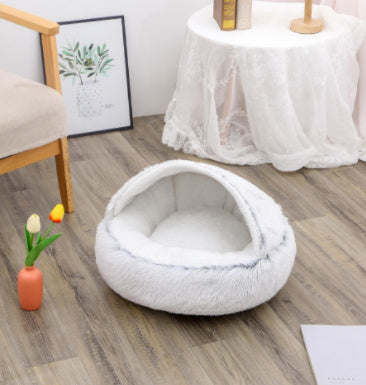 2-in-1 Round Plush Pet Bed - Soft & Warm Winter House for Dogs & Cats