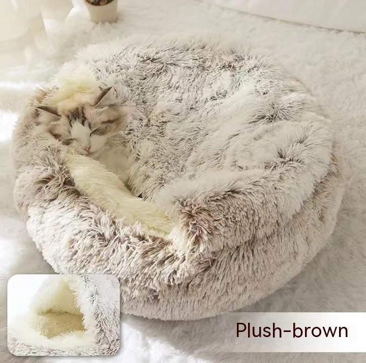 2-in-1 Round Plush Pet Bed - Soft & Warm Winter House for Dogs & Cats