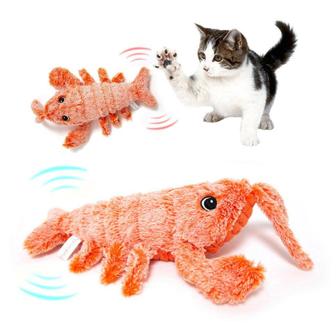 Electric Jumping Shrimp Cat Toy - USB Rechargeable Plush Lobster